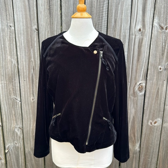 Soft Surroundings black velvet moto style jacket, size Petite Large - Picture 2 of 9